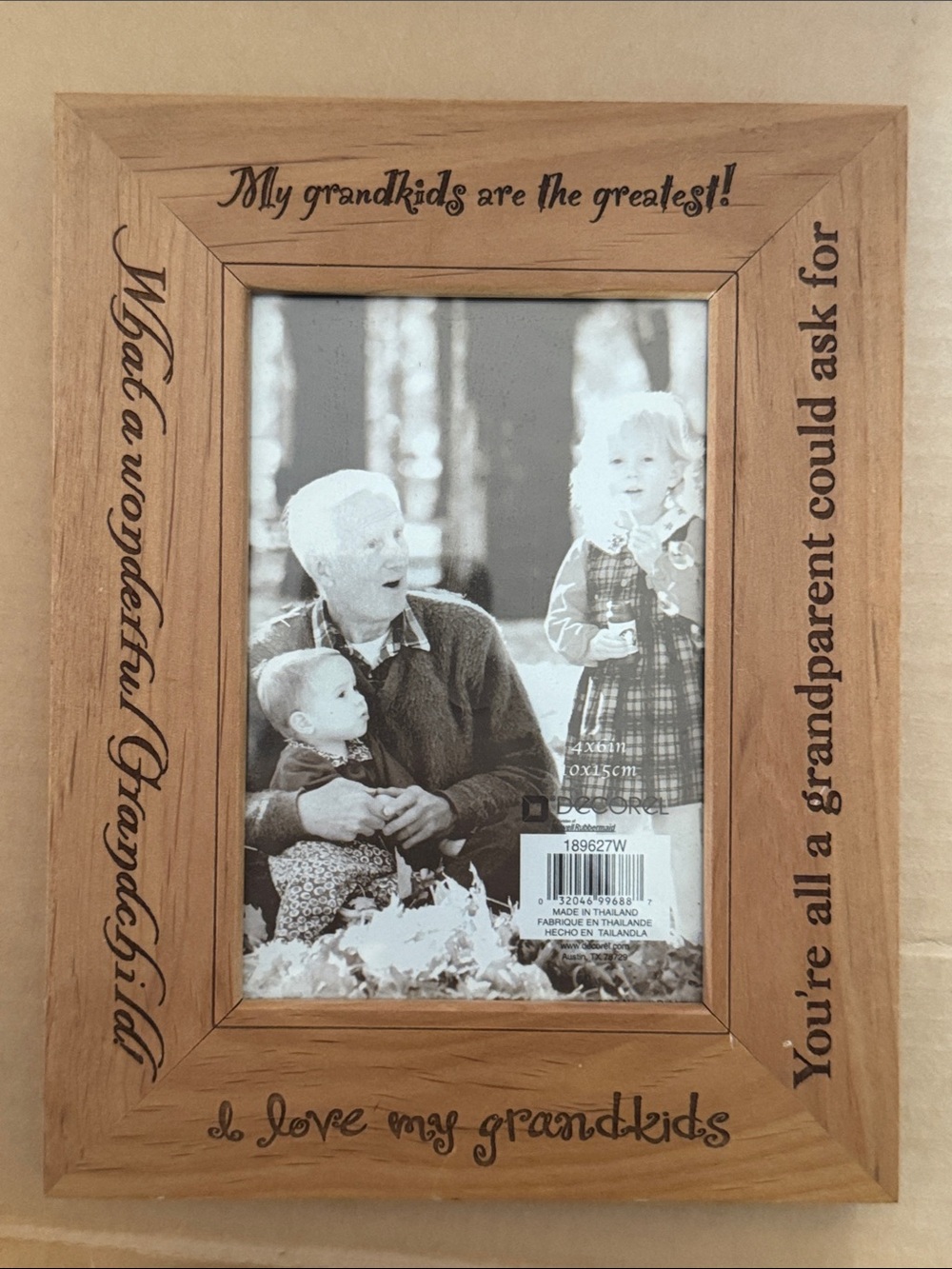Grandkids Are the Greatest! Engraved Wood Photo Frame - Natural Wood